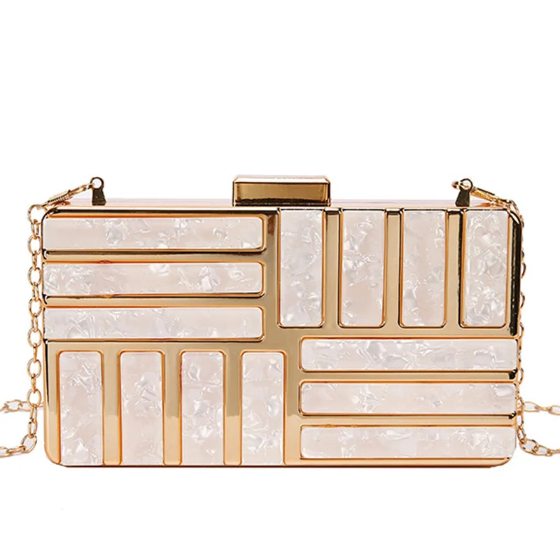 

New Geometric Bags Metal Splicing Acrylic Handbags Luxury Clutch Wedding Wallet Party Purses Free Shipping Dropshipping