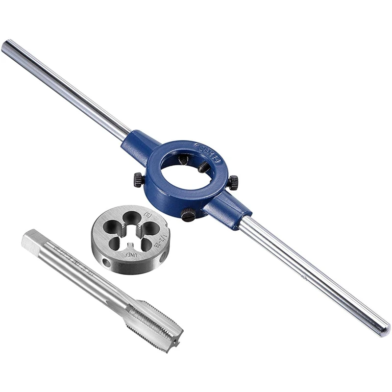 

1/2-28 UNEF Tap And Die Set With 38Mm Round Die Stock Handle Wrench, High Speed Steel Machine Thread Tap