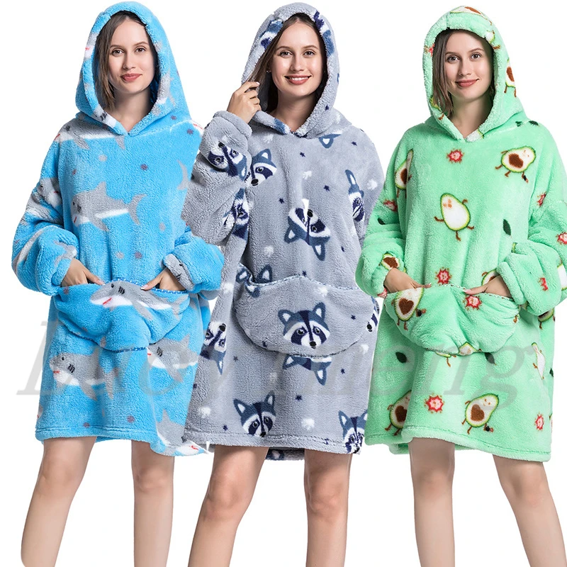 Зимняя фланелевая толстовка с капюшоном и принтом авокадо |