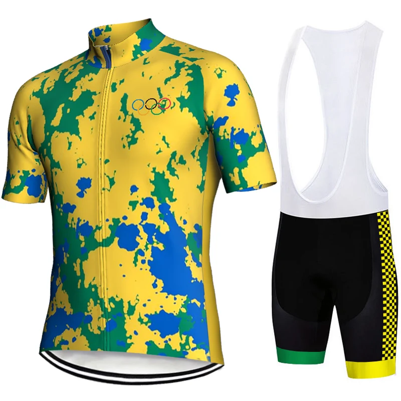 

New Style! Brazil Breathable Men Kits Cycling Jersey Summer Mountain Bike Short Sleeve Sets Road Bicycle Clothes Mtb Top