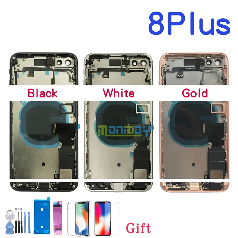 

AAAQuality Full Back Cover For Iphone 8 Plus I8 8G 8Plus Housing Battery Door Middle Chassis Frame Assembly Rear with Flex Cable