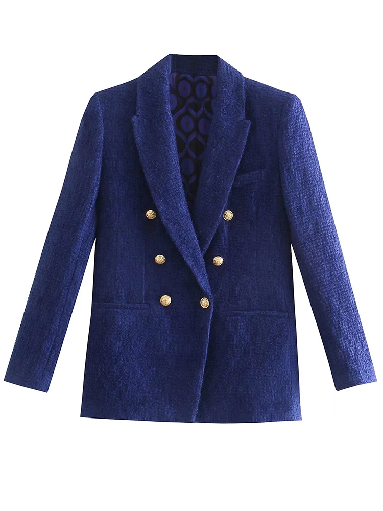 

Wixra 2022 Women Blazer Notched Double Breasted Tweed Temperament Jacket Sping Female High Street Lady Outerwear Coat
