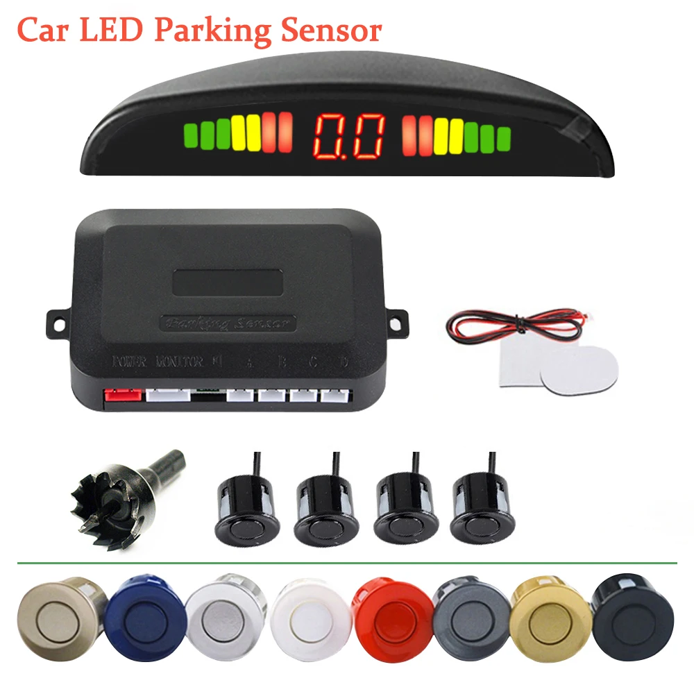 Car LED Parking Sensor Kit 4 Sensors 22mm Reverse Radar Sound Alert Indicator System 8 Colors Monitor Detector System