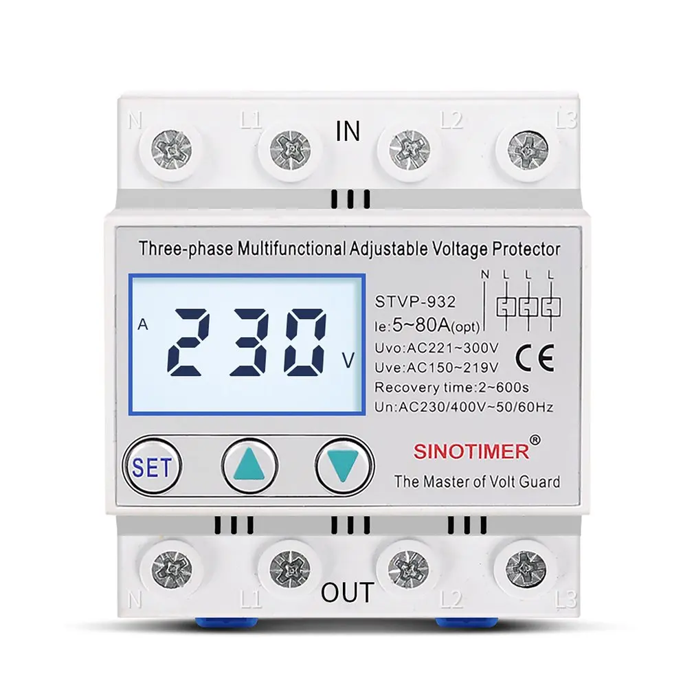 

Industrial Three Phase AC 380V Adjustable Surge Voltage Protectors Automatic Recovery Over Under Voltage Potective Devices