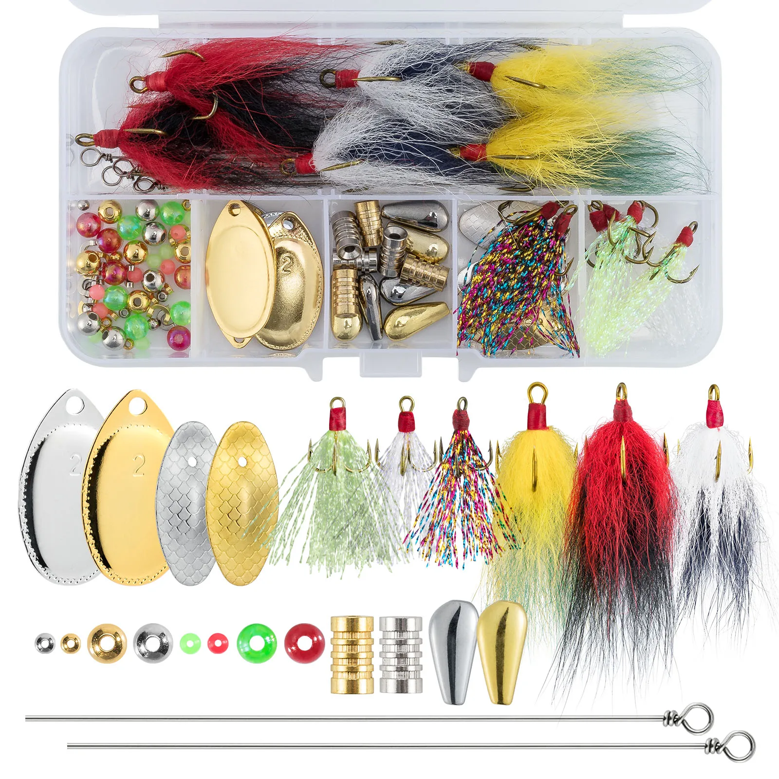 98pcs Inline Spinner Making Kit Spinner Body Blades Spinnerbait Rooster Tail Trolling Walleye Rig Taxes Rig Freshwater Trout
