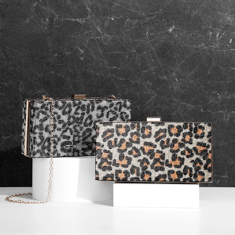 

Fashion Diamond Leopard Evening Bag Shoulder Cross Luxury Women's Bag European and American Fashion Party Evening Bag
