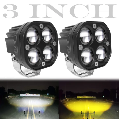 3-дюймовый светодиодный светильник для работы с дальним и ближним светом, белый, желтый, двухцветная противотуманная фара для внедорожников, грузовиков, тракторов, внедорожников, моторов ATV, Точечный светильник 12 В
