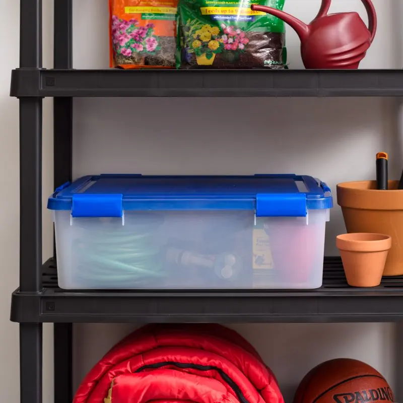 

Lovely 41 Quart WeatherPro™ Clear Plastic Storage Box with Blue Lid, Ideal for Home Organization and Clutter Control