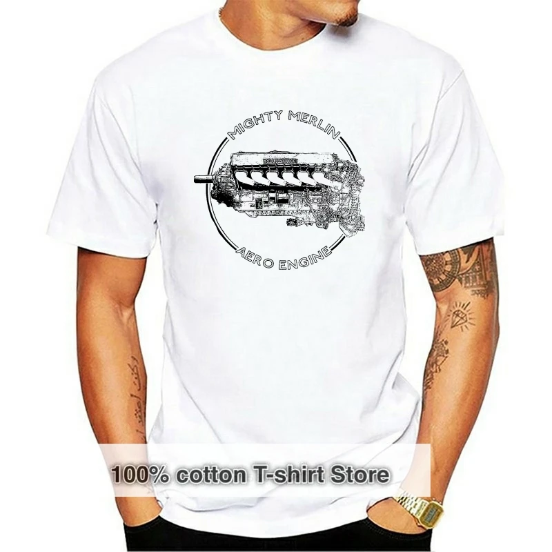 

New Fashion Men Short Sleeve Retro Aero Engine Spitfire Hurricane Lancaster Merlin Engine T-Shirt Basic Tops