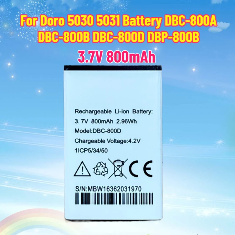 Фото Новая батарея 3.7V 800mAh, совместимая с Doro 5030, 5031, DBC-800A, DBC-800B, DBC-800D, DBP-800B №1