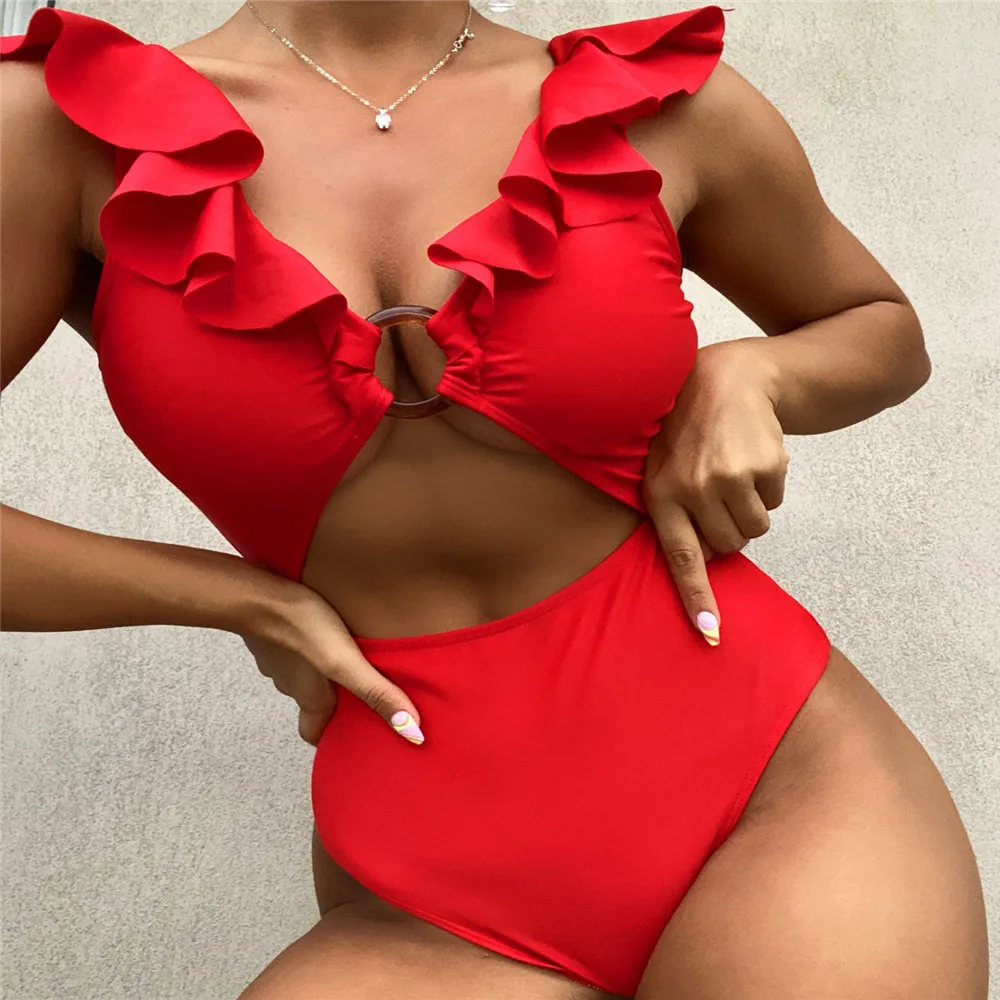 

Swimwear New Beach Solid Color Solid Color Ruffled One-piece Swimsuit Sexy Bikini Sexy Bikini Push Up Brazilian Tankini Swimsuit