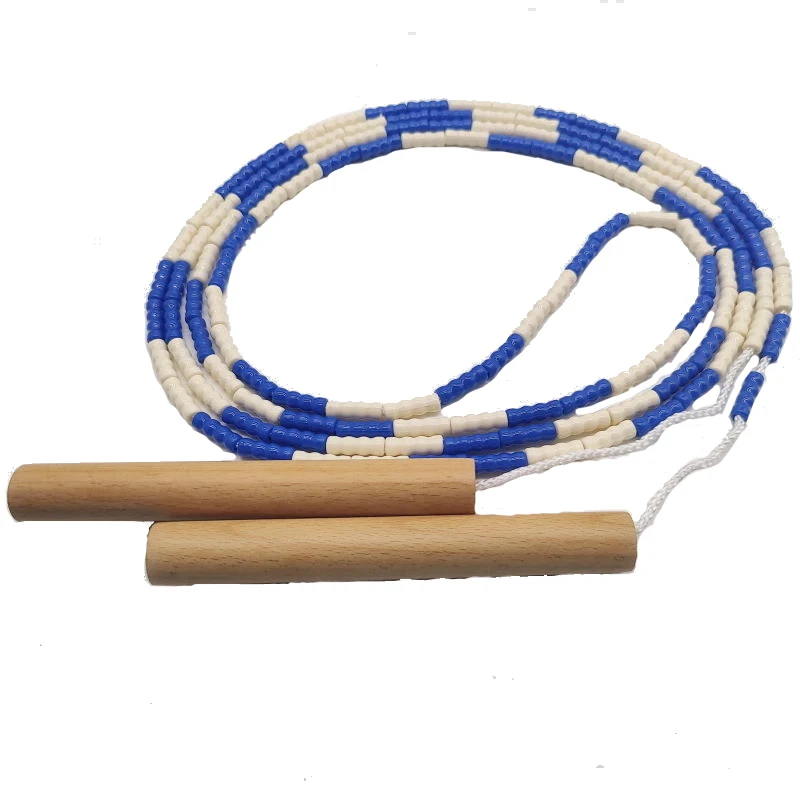 

WOOD HANDLE WITH ANTI SLID COVER BEADED ROPE 2.8M SOFT BEADS SKIPPING JUMP ROPE HAND MADE SKIP ROPE