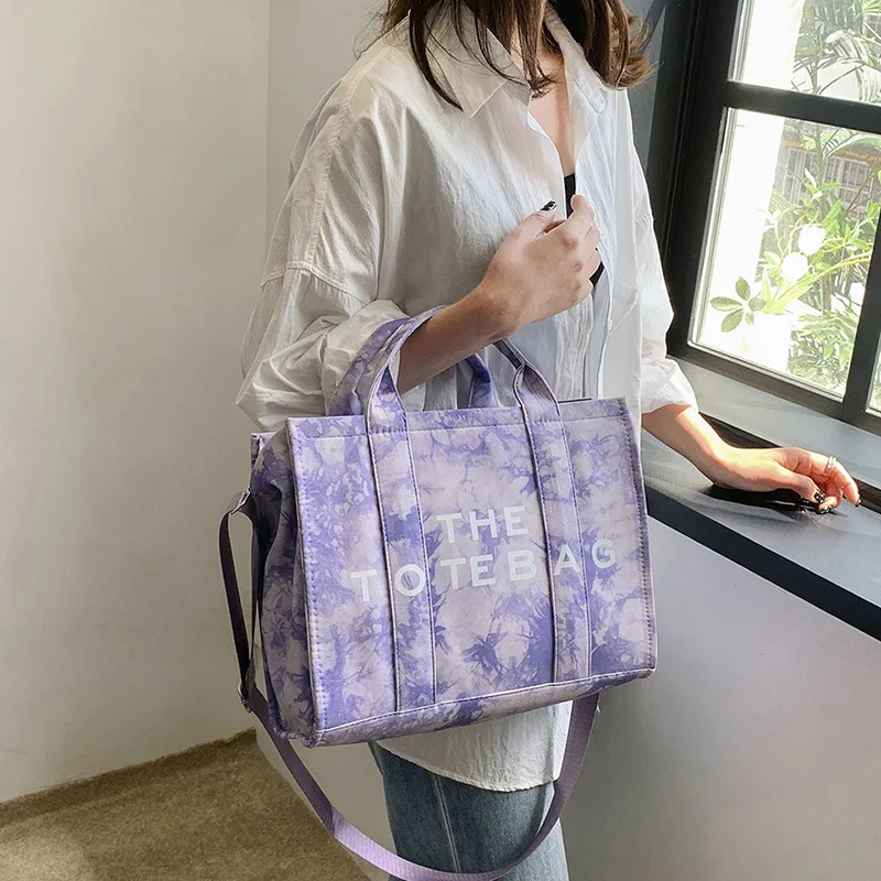 Women's Fashion Gradient Canvas Single Shoulder Crossbody Bag Tie Dyed Jacquard Handbag Commuter Tote Bags Portable Versatile