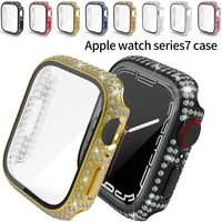 diamond tempered glass film case for apple watch 7 41mm 45mm bling woman protective bumper smart iwatch bracelet accessories