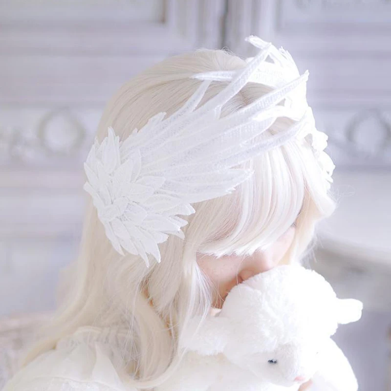 

1 Pair Angel Wings Styling Feather Hair Clip Lace Embroidered Design Edge Clip Black White Lolita Headdress Cosplay Photo Props