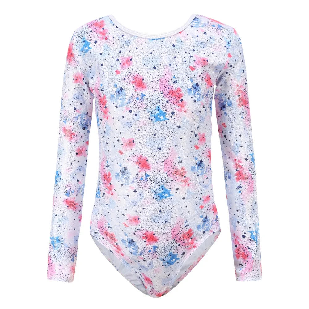 

Гимнастическое боди с длинным рукавом для девочек 5-12 лет