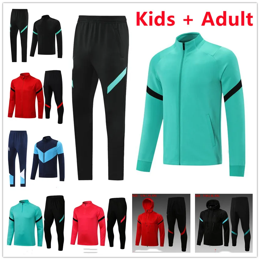 

2021-22 new Men's Kids Soccer Sports Wears Jacket Sweater Hooded Training Tracksuit Sets adult Survetement jerseys jogging kits