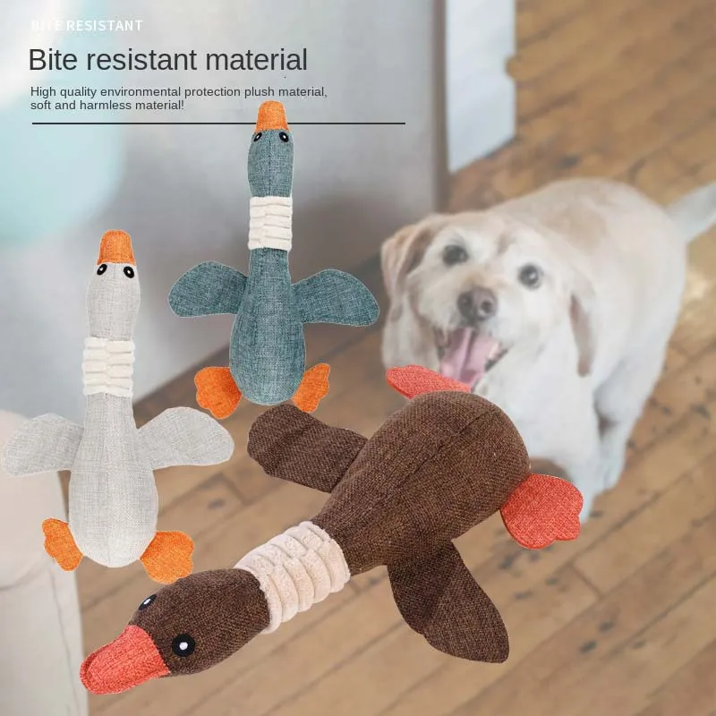 

Funny Squeak Pet Toys Cute Bite Resistant Plush Toy Interactive Chew Toy Molar Wild Goose Shaped Durable Training Dog Toys