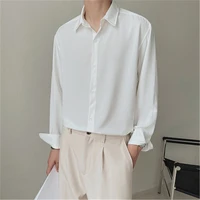 streetwear oversize shirt men full length loose shirt white soft solid color boys blouse social korean desiger mens clothing