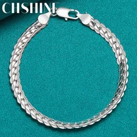 chshine 925 sterling silver 6mm side chain bracelet for women man fashion simple wedding engagement party charm jewelry