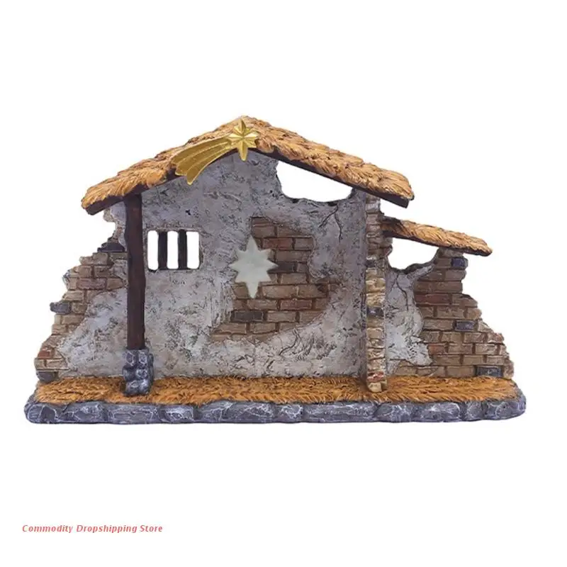 

Рождественский домик для кормушек, украшения из смолы, статуя с Христом и Иисусом на день рождения, украшения, религиозный подарок для семьи