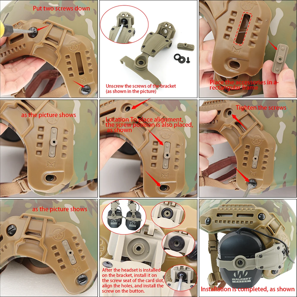 Tactical Helmet M-LOK Rail Adapt for Walker's Razor Shooting Ear Protection Safety Earmuff Noise Reduction Slim Electronic Muffs