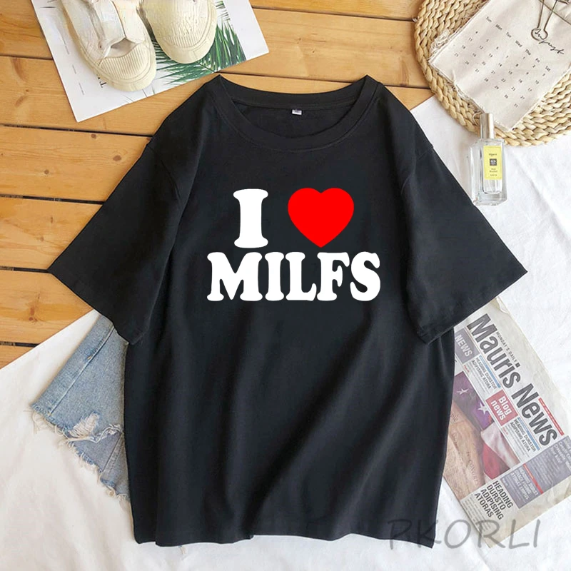 

I Love MILFS I Heart Hot Moms Print T-Shirt Women Short Sleeve Casual Harajuku Fashion T-Shirt Graphic T Shirts