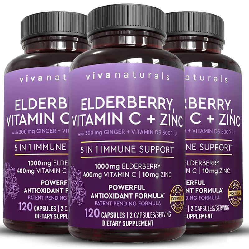 

Elderberry, Vitamin C, Zinc & Ginger Immune Support Supplement, - 5 In 1 Daily Immune Support for Adults