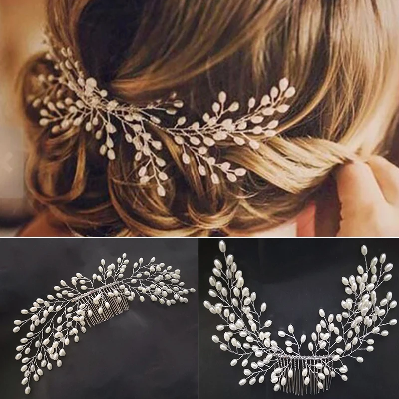 

Pearl Rhinestone Wedding Hair Comb Hair Accessories Elegant Bridal Crystal Flower Headwear Women Hairpins Jewelry Headpiece