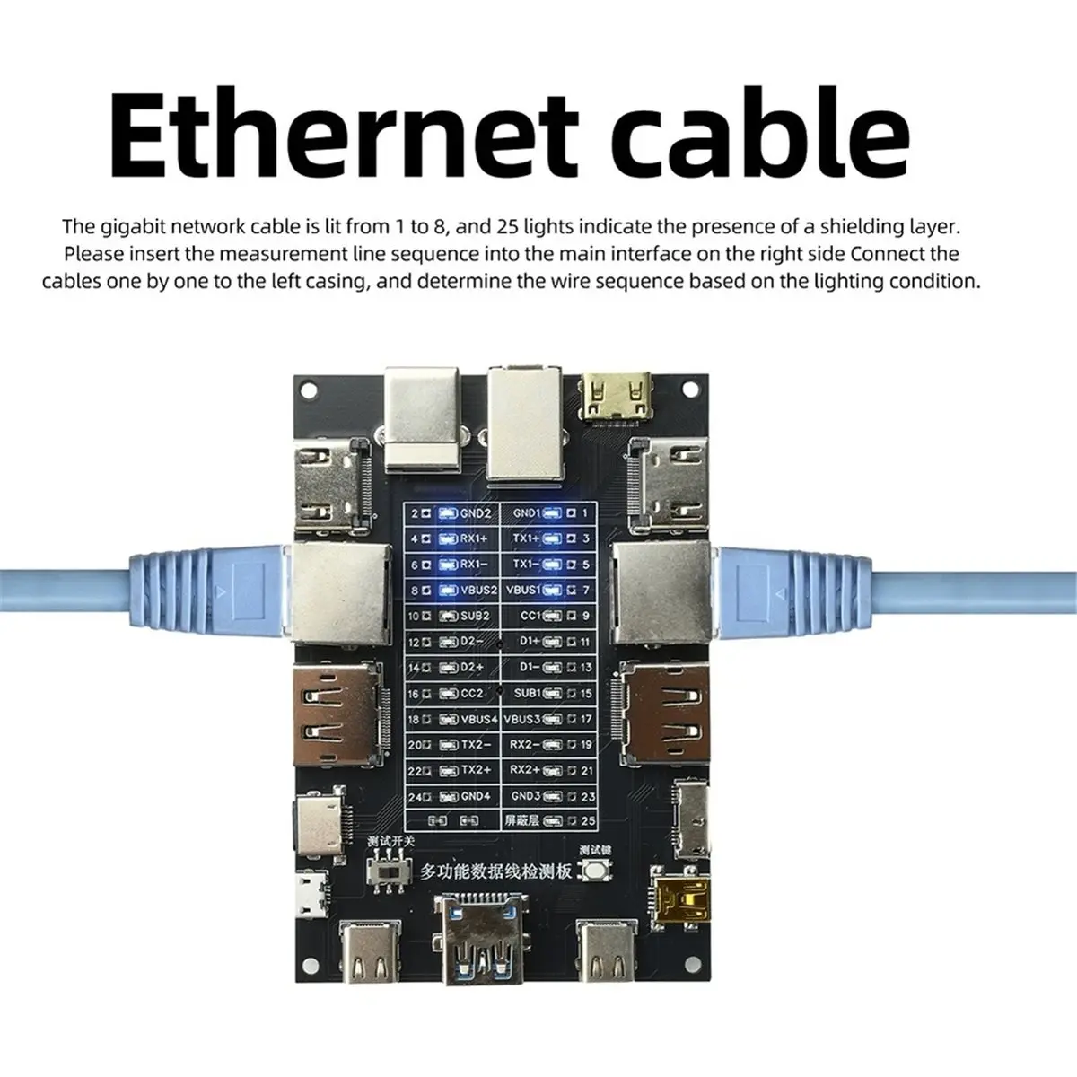 Фото 【СОВМЕСТНОМУ ВНИЗУ】 USB-тестер кабелей Type-C, Type-B, Micro, плата для проверки короткого замыкания, детектор неисправностей кабелей передачи данных №4