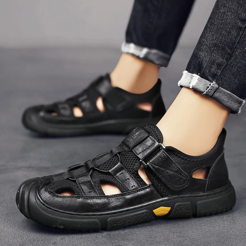 

2023 New Summer Outdoor Sports Leisure Labor Protection Net Surface Deodorant Baotou Men's Beach Shoes Wading Tidal Shoes