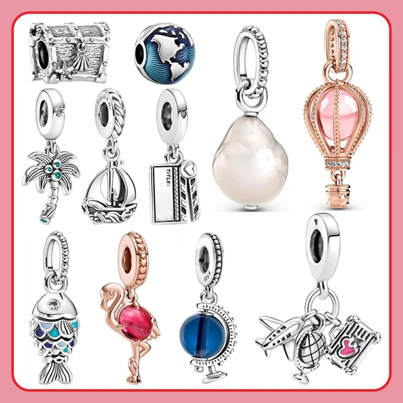 

Suitable For Original Pandora Bracelet Necklace S925 Sterling Silver New Flamingo Pink Hot Air Balloon Charm Woman Diy Jewelry