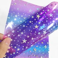 gradient rainbow stars transparent tpu fabric iridescent plastic vinyl flim for making cosmetic bags bows diy material 30135cm