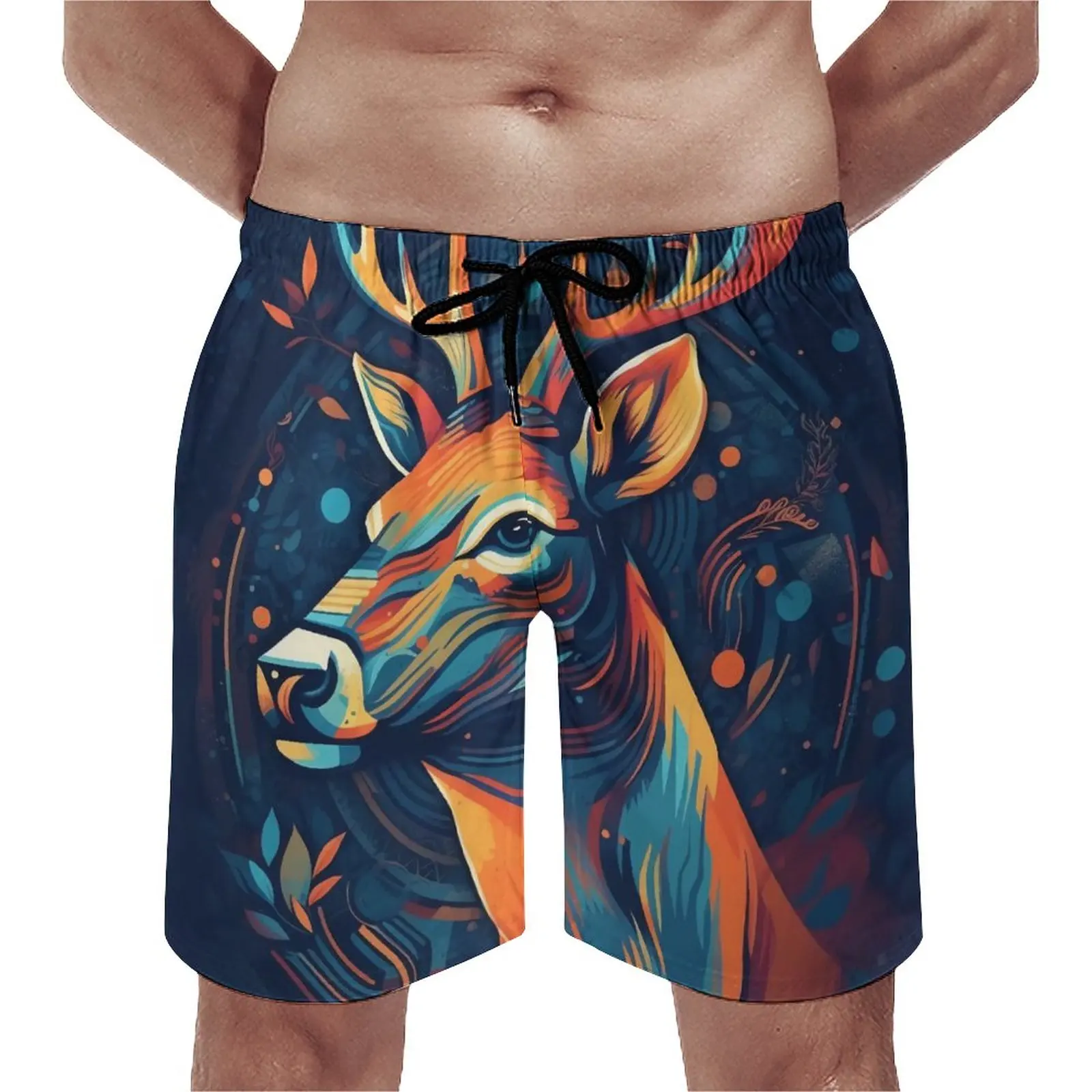 

Deer Board Shorts Summer Abstraction Illustration Running Beach Short Pants Quick Drying Fashion Print Plus Size Beach Trunks
