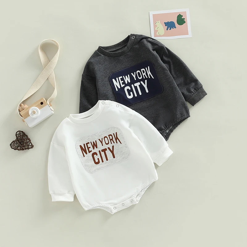 

Осенняя одежда для новорожденных мальчиков и девочек, Свободный свитшот с длинным рукавом и буквенным принтом в стиле пэчворк, комбинезоны, женский комбинезон