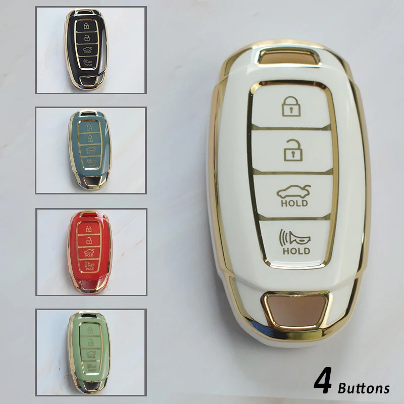 

For Hyundai i30 Ix35 KONA Encino Solaris Azera Grandeur Ig Accent Santa Fe Palisade 4/5 Button TPU Car Key Case Shell Fob Cover
