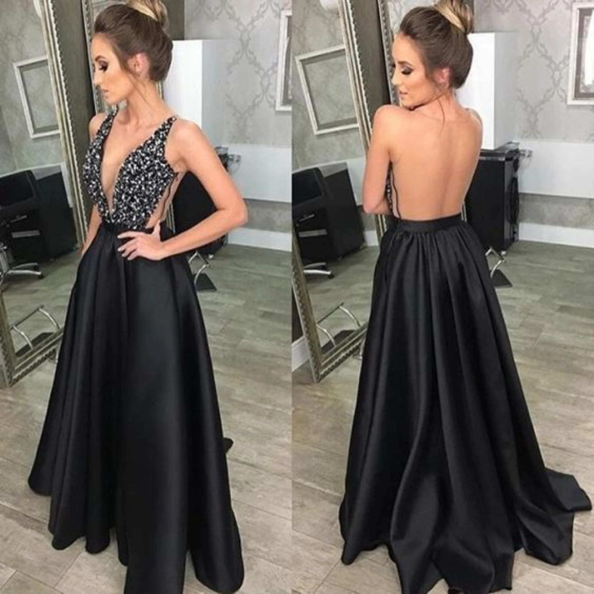 

Sexy V-neck Sleeveless Sequined Backless Evening Dress for 2022 European and American Summer Women's Temperament Commuting