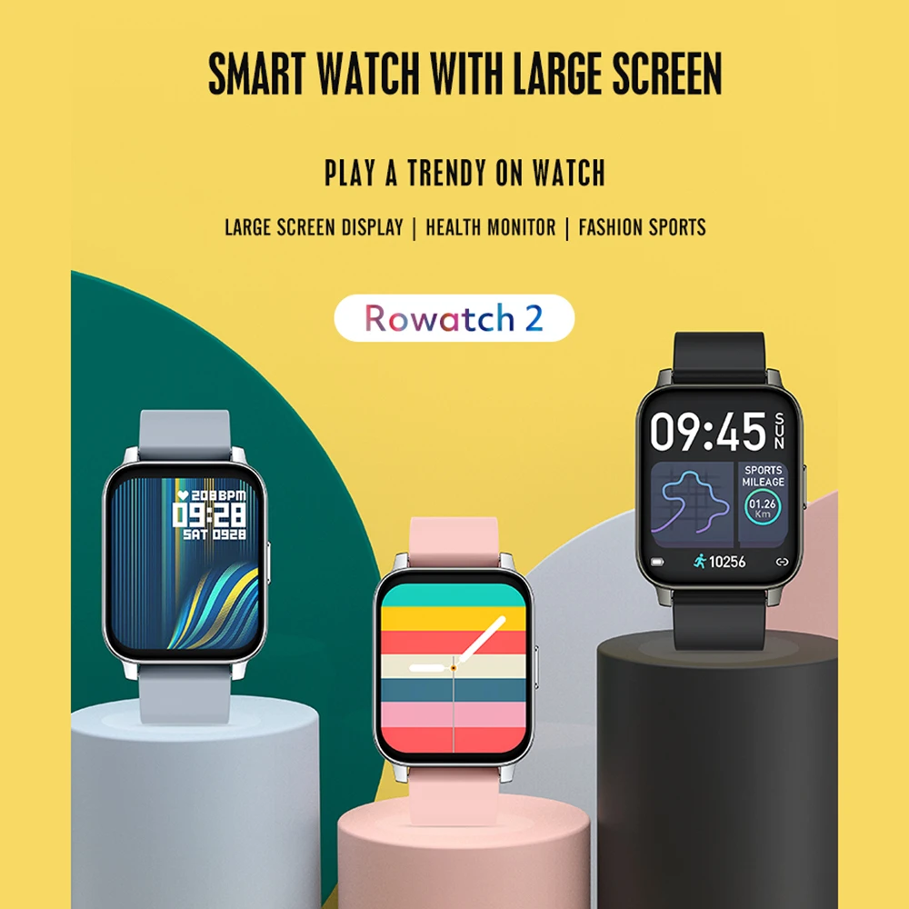 

Rogbid Rowatch 2 Smart Watch 1.69 Inches HD Full Touch Screen Fitness Tracker Heart Rate Blood Pressure Monitor For IOS Android