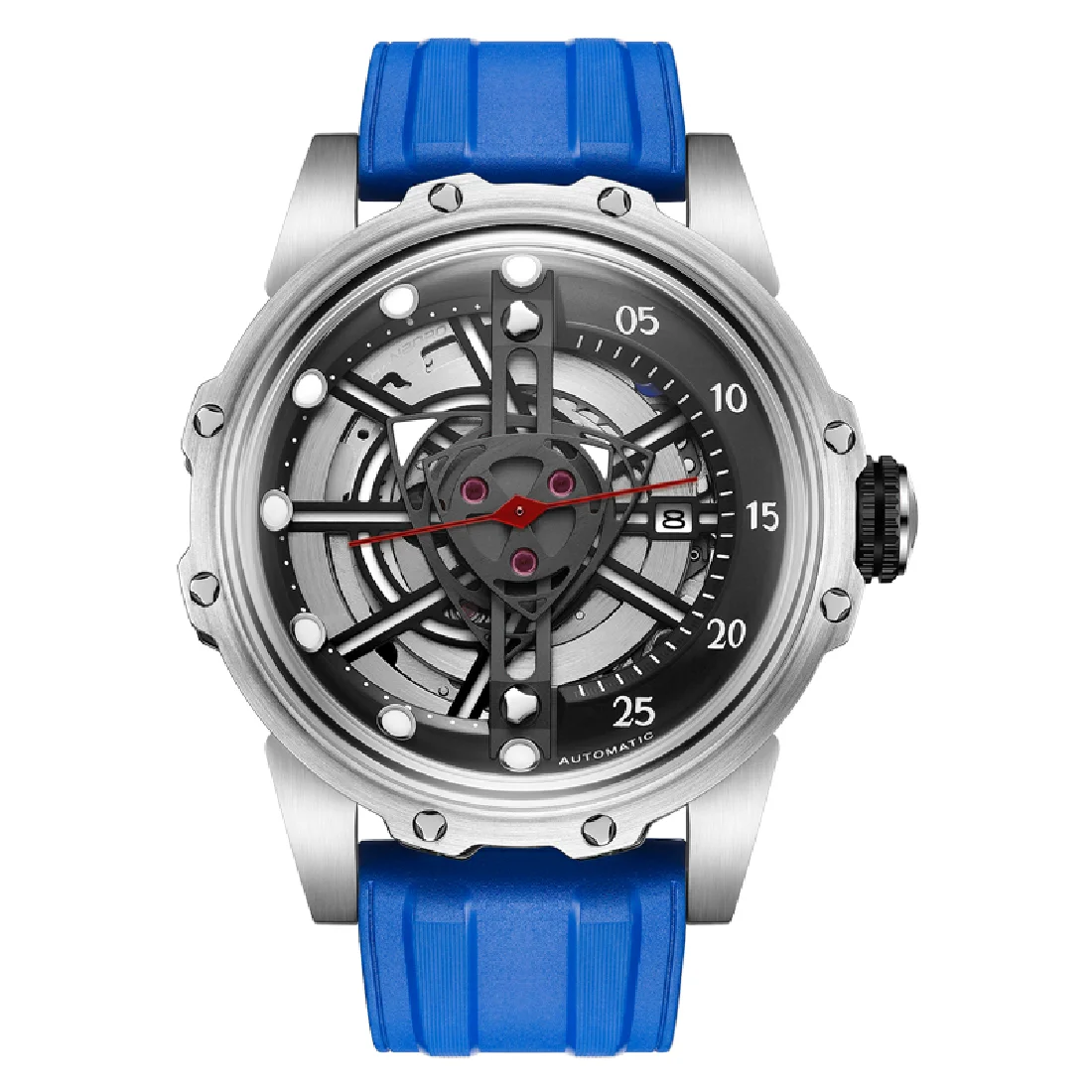 

HANBORO Mens Automatic Watches 44MM Luxury Watch Mechanical Wristwatch 100M Waterproof Luminous Skeleton Dial Rubber Strap Sport