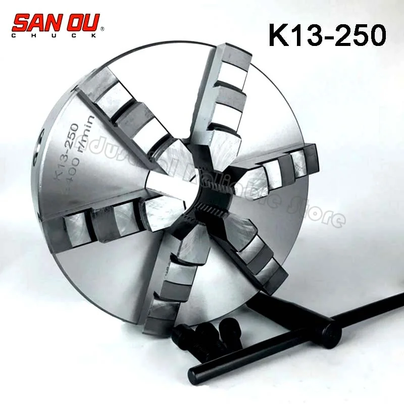

SANOU K13-250 10 inch six jaw self-centering chuck 250mm lathe part with hardened steel CNC Tool Kit 2400 r/min Claw Adjustable
