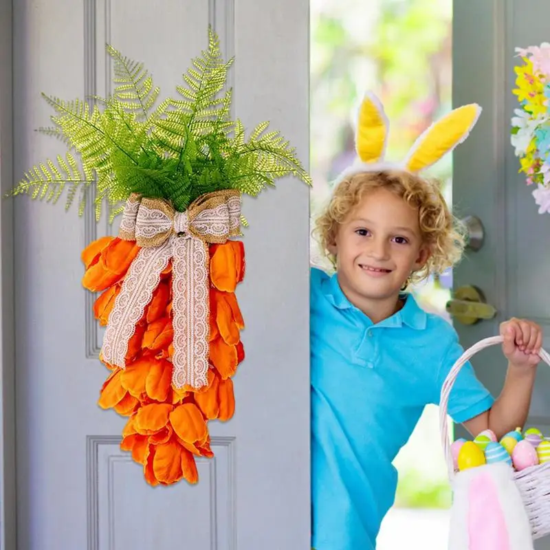 

Easter Front Door Wreath Artificial Tulip Carrot Garland Pendant With LED Light Spring Wreath Decor Easter Door Decoration 2023