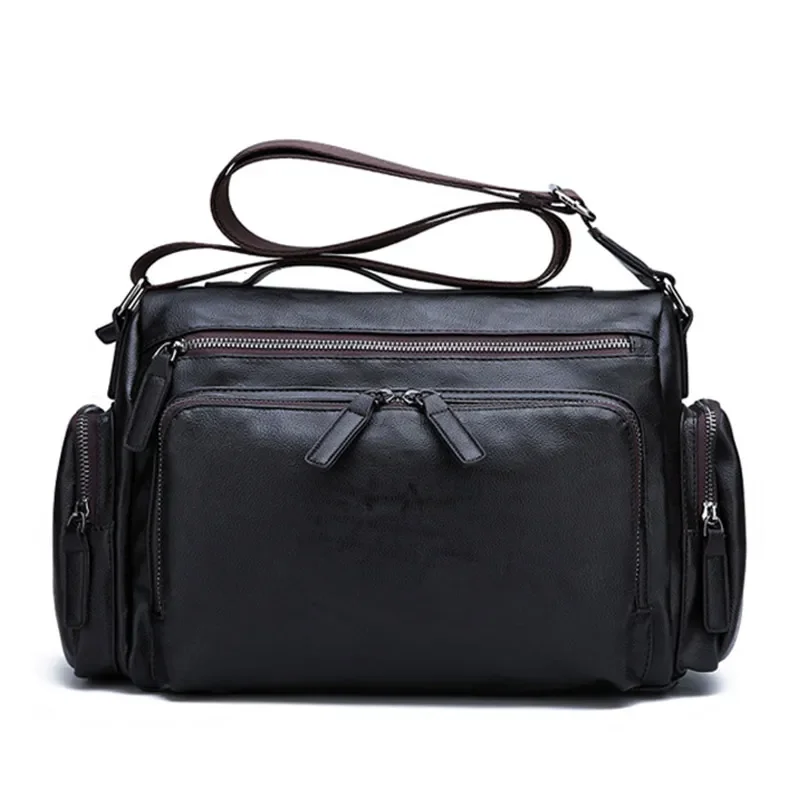 Leisure One Shoulder Straddle Bag Men's Luxury Brand Men's Messenger Bag Retro Leather Shoulder Bag Cross Bag Men Black