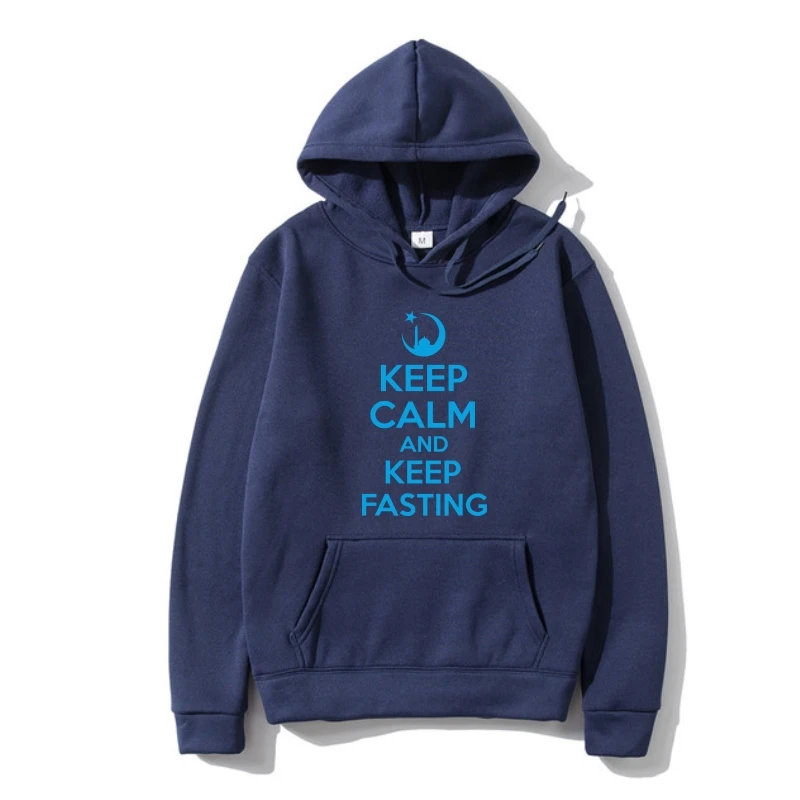 

Мужская толстовка с капюшоном в стиле Харадзюку, с надписью Keep Calm And Keep Fasting, верхняя одежда, скромный исламский Рамадхан ИД мечеть