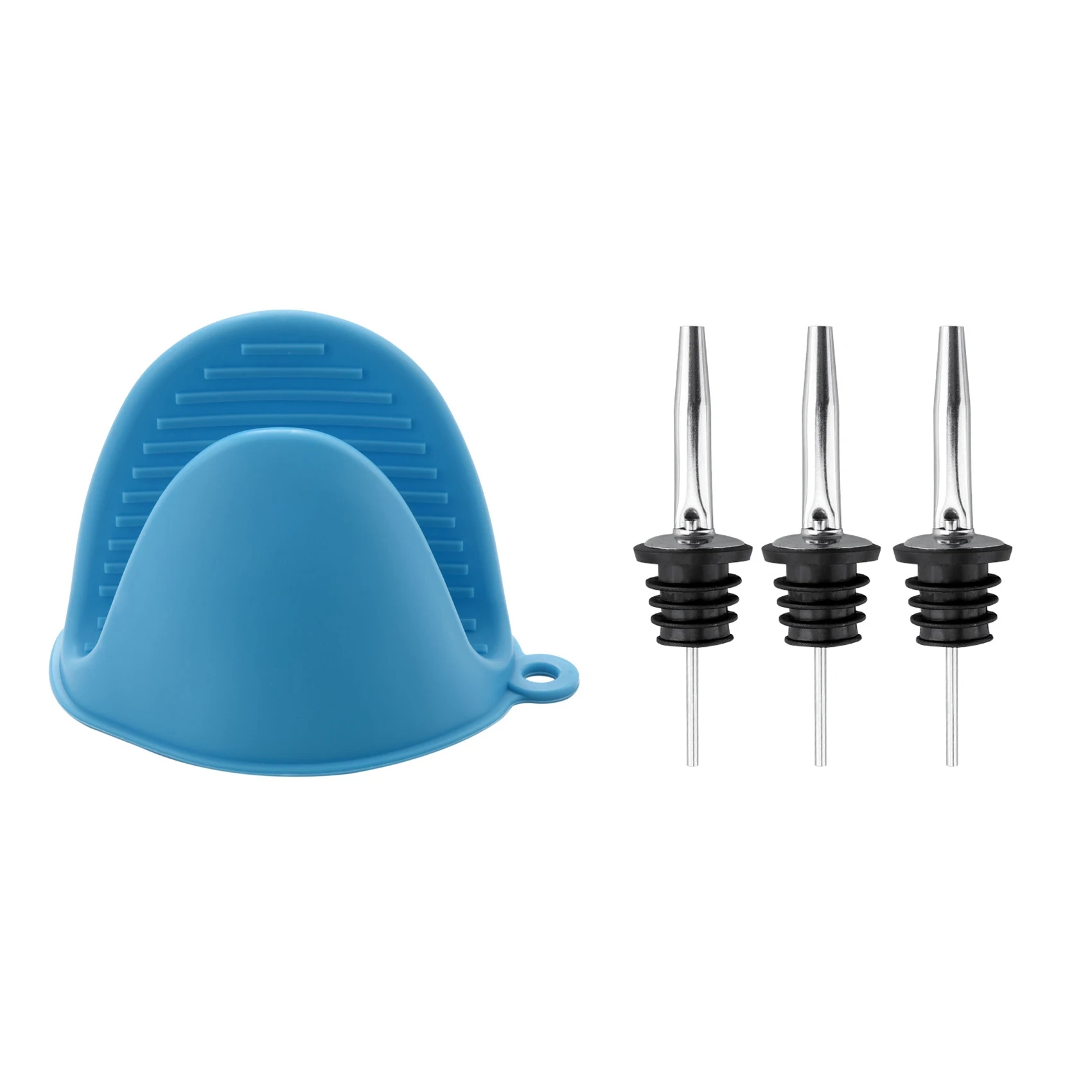 

1 Pcs Oven Mitts Silicone Heat Resistant Pinch Mitts & 3 Pcs Pour Wine Spout Oil Bottle Stopper Wine Pourer