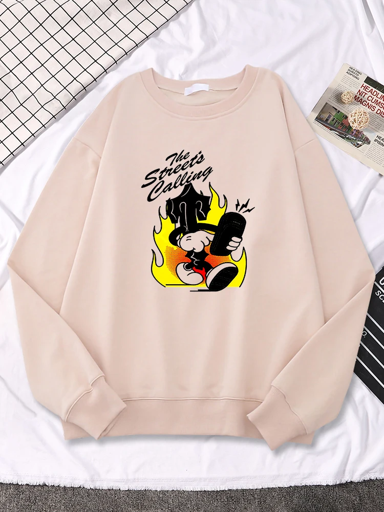 

The Streete Calling Fire Printing Clothing For Womens Crewneck Funny All-match Tops Autumn Fleece Pullovers Casual Woman Hoodies