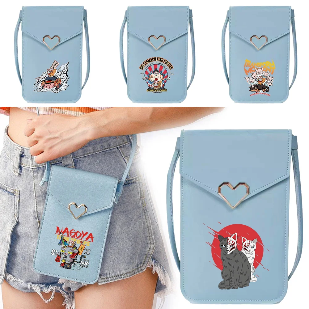 

Women Crossbody Shoulder Bags Pu Leather Wallets Card Pack for Apple/Huawei Transparent Touch Screen Mobile Phone Bag Mask Print
