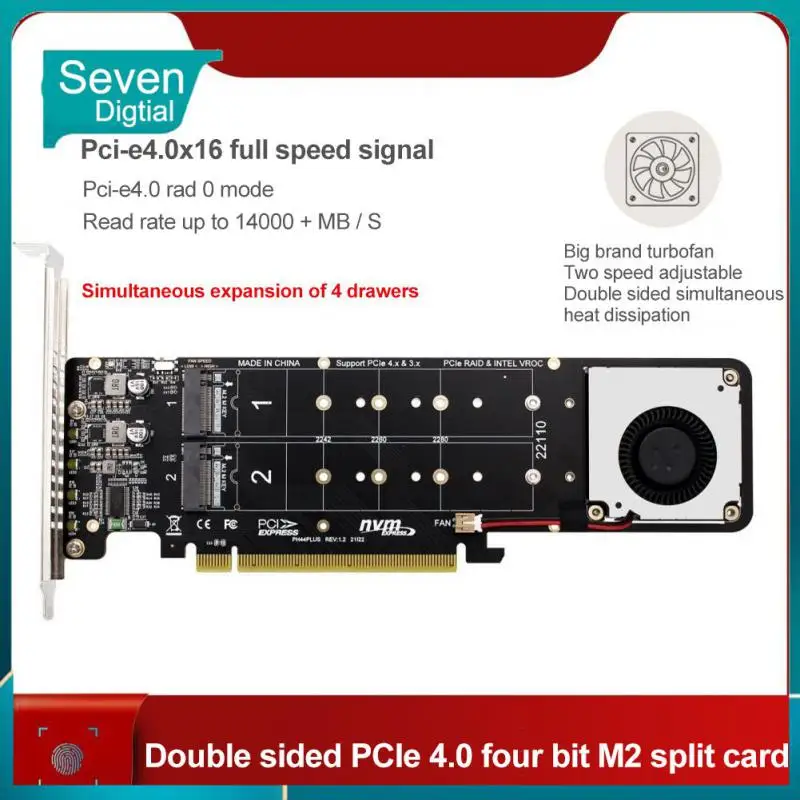 

Pcie Professional Cooling Fan M-key Nvme Expansion Adapter Support 2u Adjustable Splitter Card New X4ssd With Fan Hotswap Server