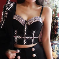 2022 summer new chain diamond inlaid three dimensional women corset to backless off shoulder crop top bustier casual streetwear
