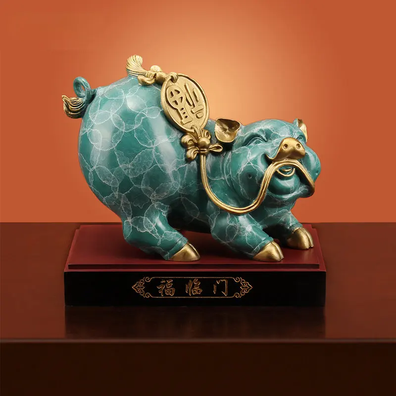 

Fu Linmen Copper Pig Decoration Pure Copper Fortune Zodiac Pig Feng Shui Home Wine Cabinet Creative Decorative Crafts