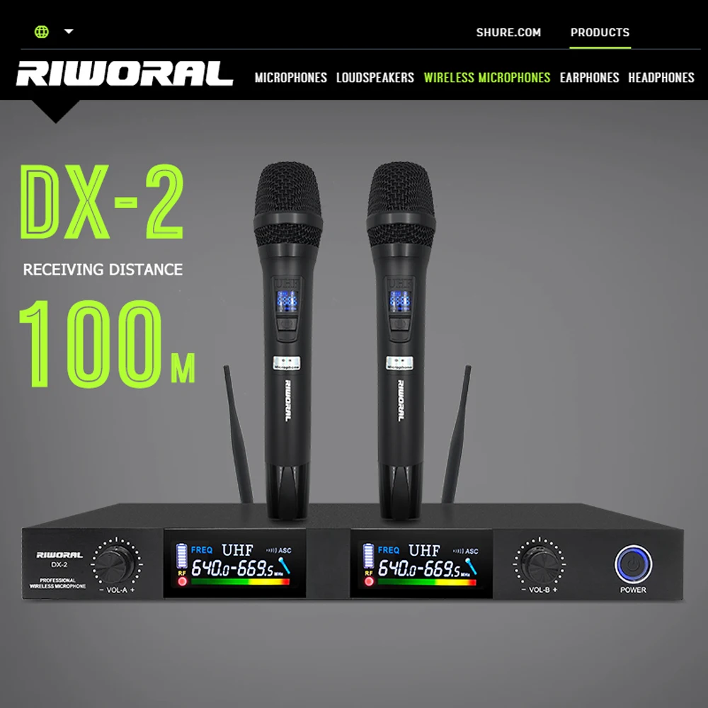 Профессиональная беспроводная микрофонная система DX2 FM 1 на 2, портативная двухканальная микрофонная система для сцены, пения и конференций (art.: 3920db989ccda) - 3920db989ccda